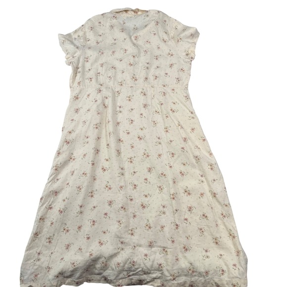Vintage 90s Eddie Bauer Women XXL Linen Floral Maxi Dress Cream Short Sleeve - Picture 8 of 9